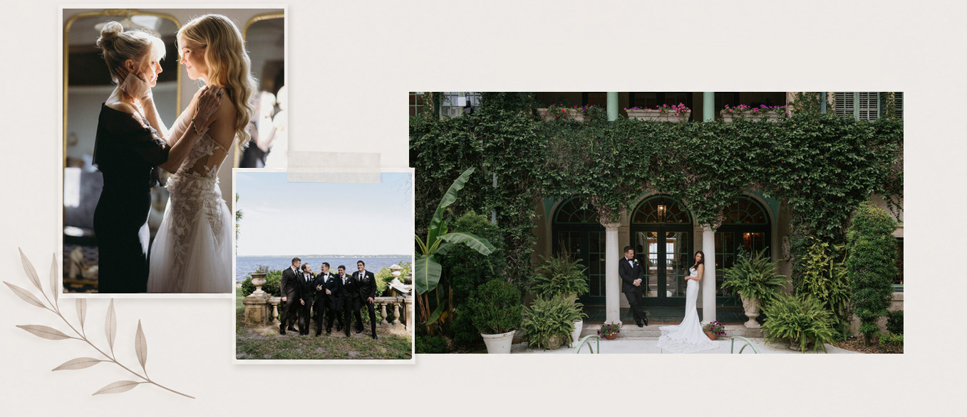 Wedding photography moments with a bride, bridesmaids, groom and wedding party