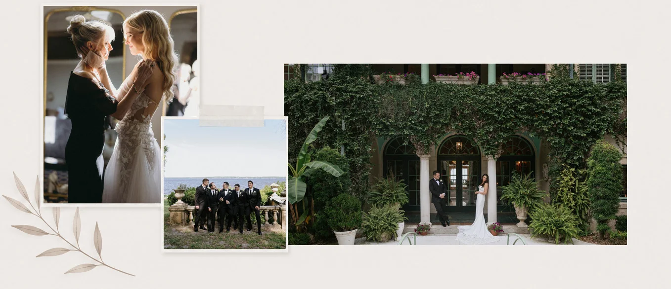 Wedding photography moments with a bride, bridesmaids, groom and wedding party